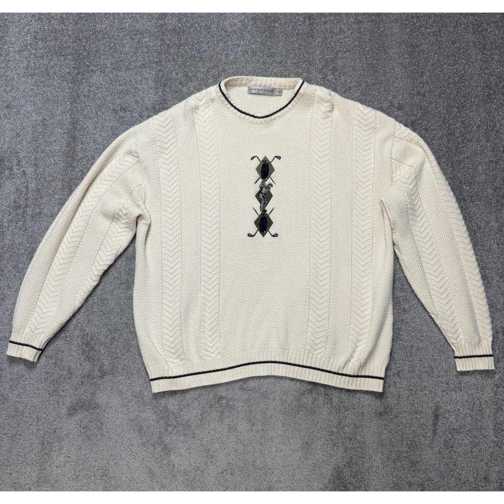 Vintage Shenandoah USA Golf Knit Sweater Embroidered Ivory Size XL